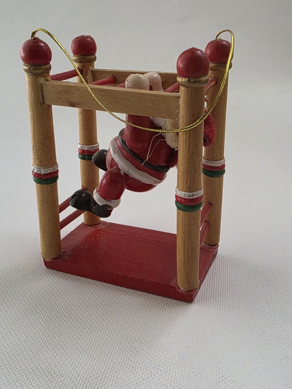 Vintage Style Santa Monkey Bars Gymnastics Christmas Ornament Wood 3.5" - Picture 5 of 6